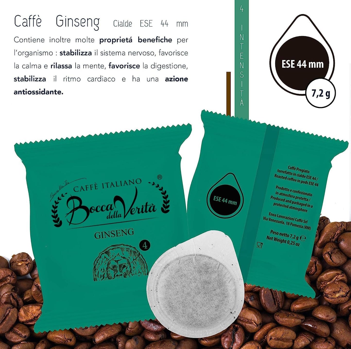 Caffè al Ginseng, Caffè Italiano in 50 Cialde Monodose ESE dm 44mm 