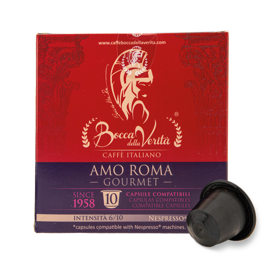 Amo Roma Gourmet, Café Italiano en Cápsulas Compatibles con Cafetera Nespresso®