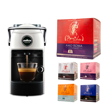 Caffettiera Lavazza® A Modo Mio® Jolie Bianca + Regalo 10 Capsule Bocca della Verità® Compatibili 