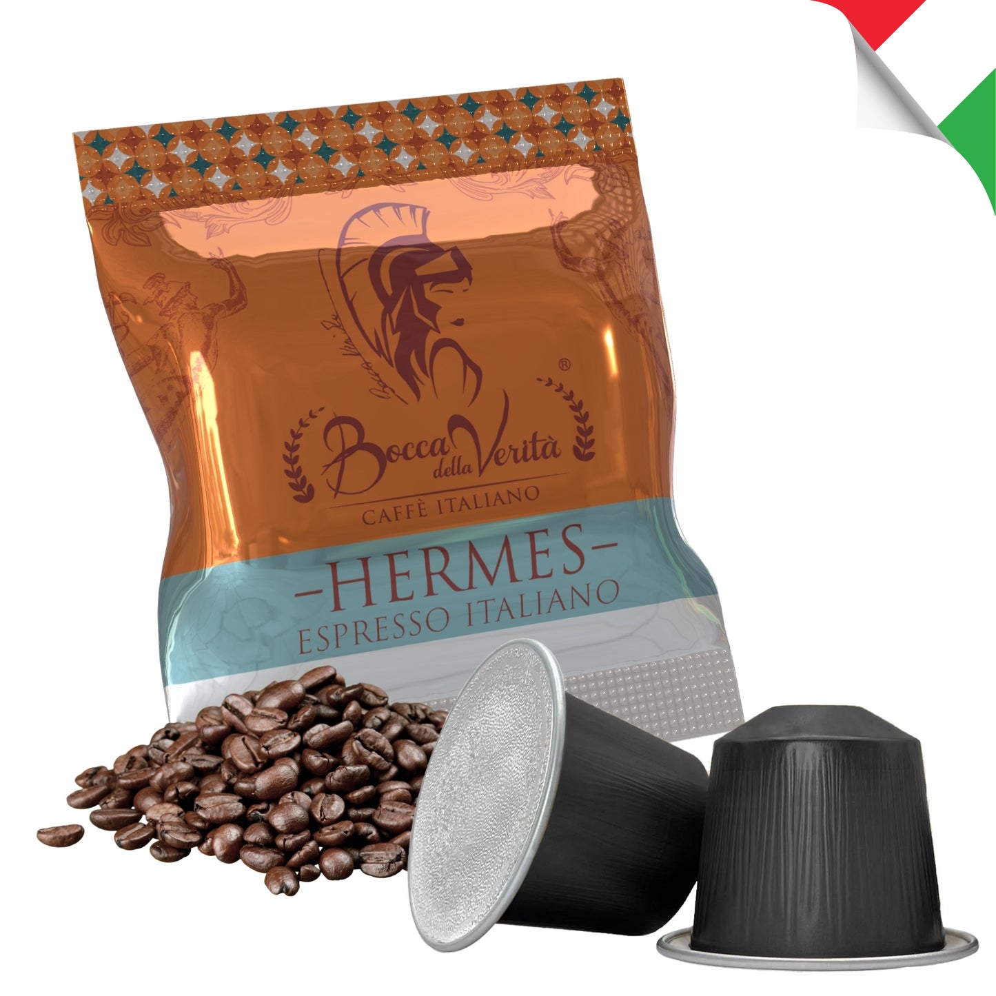 Hermes Espresso Italiano, Caffè Italiano in Capsule Compatibili con Macchina da Caffè Nespresso®