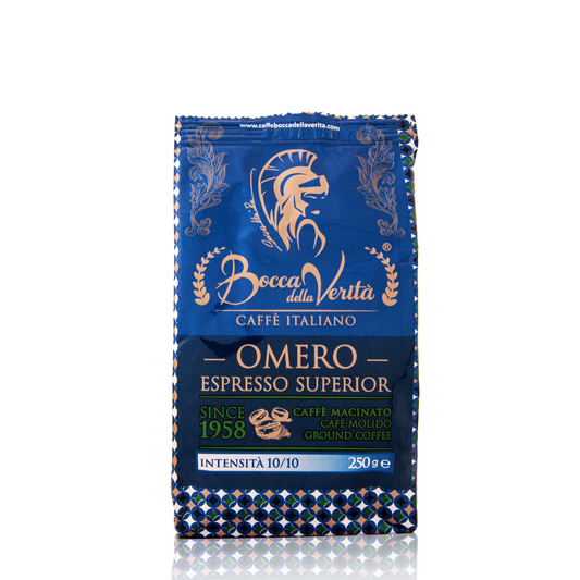 ''Omero'' Espresso Superior Café Italiano Molido en Bolsa de 250 Gramos Con Válvula de Protección